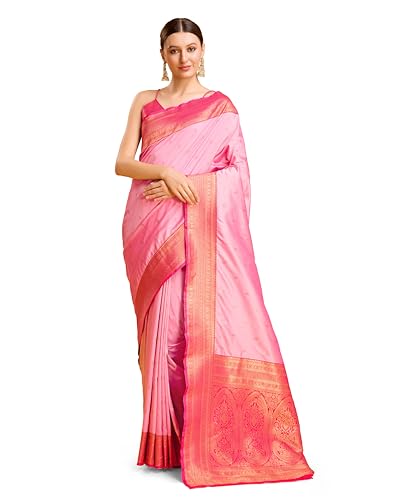 Image of Monjolika Fashion Women's Pure Kanjivaram Style Banarasi Soft Silk Saree With Blouse Piece For Wedding