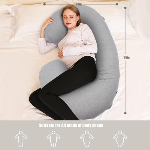 Image of Chilling Home Pregnancy Pillow, C Shaped Full Body Pillow Maternity Pillow for Women 55 inch, Pregnancy Pillows for Sleeping Pregnant Must Have with Jersey Removable Cover,Grey