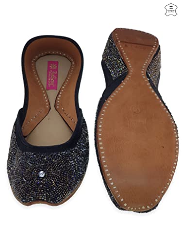 Image of Fulkari Women's Mirror Genuine Soft Leather Embroidered Jutis | Bite and Pinch Free Jutti | Punjabi Formal Juttis | Girl's Wedding Flat Ladies Mojari | Formal Ethnic Juti |