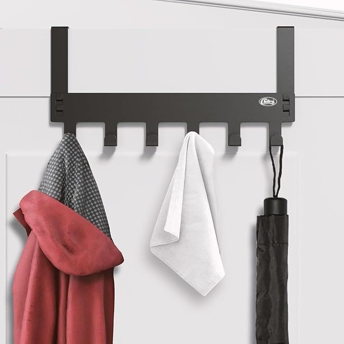 Chitra Door Hook Over The Door Hanger OTDH-01 for Cloth Hanging Carbon Steel Heavy Duty Drill Free Hanger for Bathroom Bedroom Kitchen Towel Hanger Pack of 1 (Black) (Pack of 1)-image-46