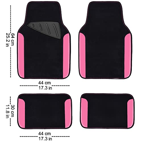 Car Pass Rainbow Waterproof Universal Fit Faux Leather Car Carpet- Anti-Slip Nibbed Backing Floor Mats For Suv, Vans,Sedans,Trucks, Automotive Set Of 4 For Women&Cute Girly (Black With Pink) #TOP1