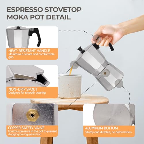 Image of Aluminum 14 Cup 700ml Moka Pot Express Coffee Maker Stovetop Espresso Percolator Coffeemaker Italian Classic Style Brewing Greca Cafe Mocha Machine for Cafeteras Lover Camping Travel and Home Use 24oz