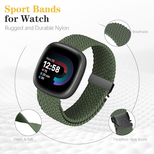 Image of HSWAI Magnetic Braided Compatible with Fitbit Versa 4 Bands for Women /Versa 3 /Sense /Sense 2 Bands, Soft Stretchy Sport Strap Woven Loop Elastic Nylon Wristbands Men