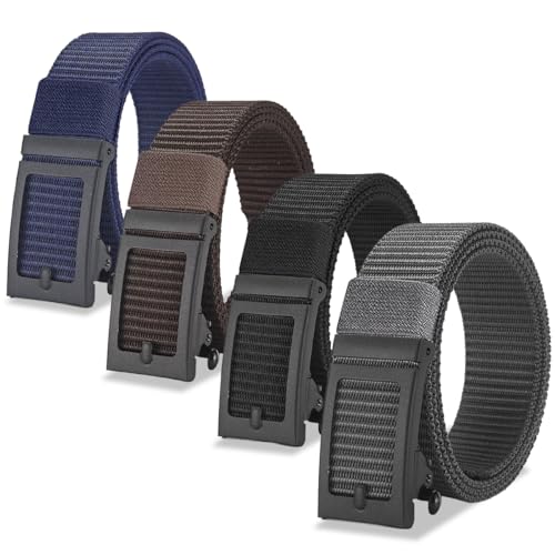 La Mejor Selección de Cinturon para Hombre del mes. 43 LANRUTU 4 Piezas Cinturón de Hombre, 120 CM Cinturón Casual para Hombre con Hebilla Automática de Metal, Cinturón Táctico de Nailon Cortable, Cómodo, Transpirable y Elegante...