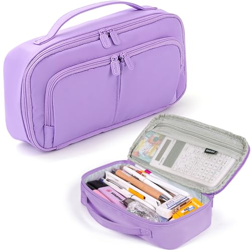Image of Pencil Case Large Capacity Pencil Pouch Pen Bag with Handle, Portable Pencil Case Pencil Bags with Zipper Student Stationery Bag for Girls and Boys Teen Adults Men Women (Purple)