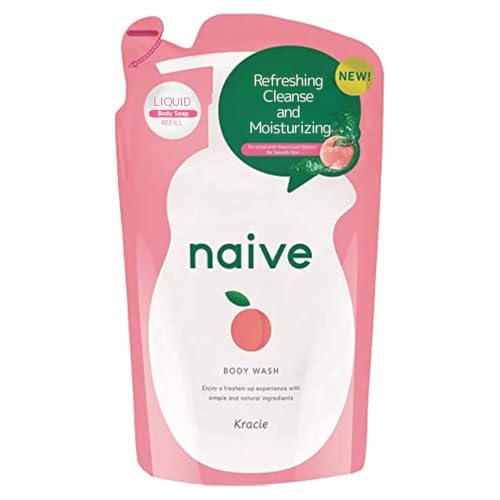 Naive Plant-Based Body Wash Refill, Peach Leaf Extract, Moisturizing and Gentle, 380ml
