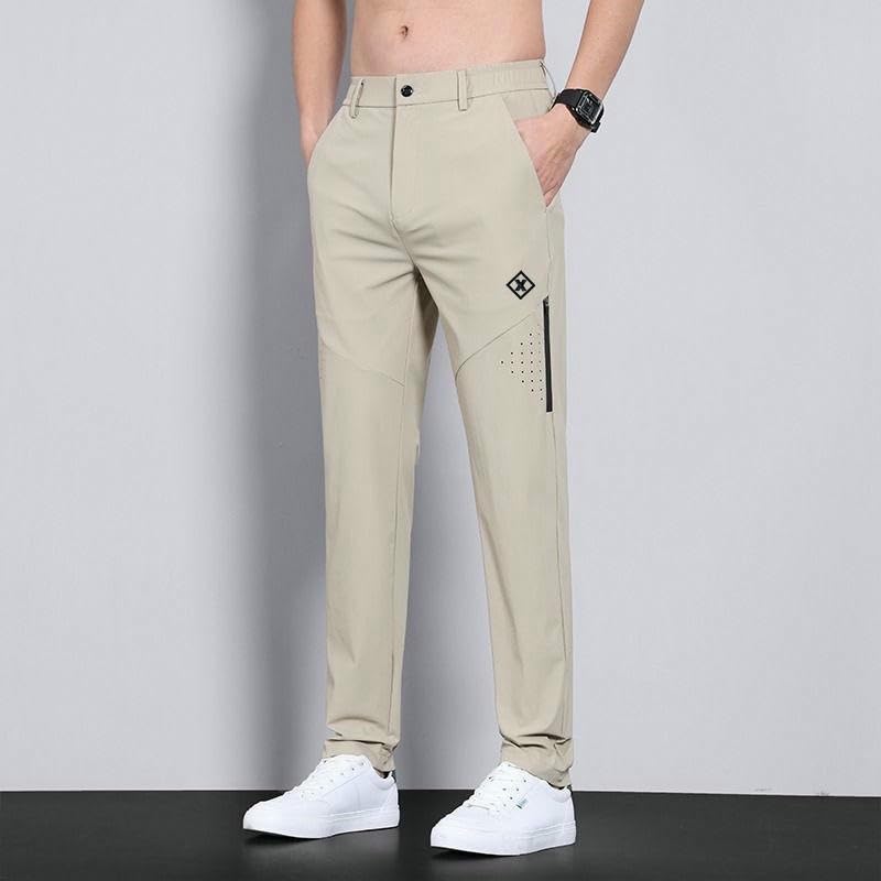 Men's Summer Thin Ice Silk High Elastic Straight Loose Breathable Casual Pants4