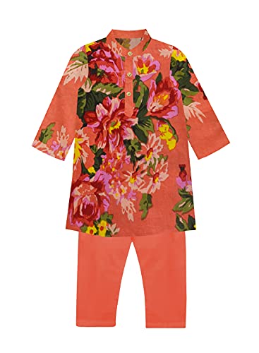 Image of A.T.U.N. (ALL THINGS UBER NICE) Boys Full Sleeve Cotton Floral Printed Kurta and Pyjama Set | Ethnic Clothing Set for Festival and Special Occasion | 2 Piece Set for Boys