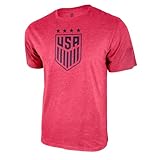 Icon Sports U.S. Soccer Federation USWNT Adult Logo T-Shirt | Heather Red, Destressed 4 Star Logo, Small