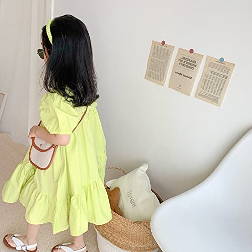 Toddler Kids Baby Girls Clothes Summer Puff Sleeve Solid Irregular Princess Dress Casual Girls (@-Green, 5-6 Years) #TOP4