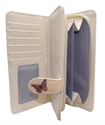 Shag Wear Monarch Butterfly Migration Large Wallet for Women and Teen Girls Vegan Faux Leather Beige 7"3