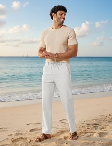 Image of COOFANDY Men's Cotton Linen Pants Casual Drawstring Dress Pants Beach Summer Lightweight Trousers
