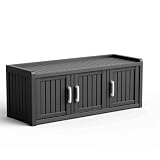 Trygoal 3 Doors Shoe Bench, Waterproof & UV-Resistant, Resin Shoe Cabinet Indoor & Outdoor Use, Entryway Bench with Adjustable Shelves & Hidden Storage Space for Bedroom, Hallway, Black