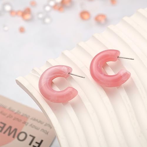 Ecally 12 Pairs Acrylic Resin Hoop Earrings Set Multiple Colors Resin Hoops Summer Lightweight Marble Earrings for Women Party Gifts Jewelry4
