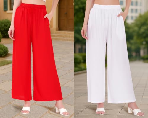 Image of Buy That Trendz Palazzo Pants for Women Rayon Elasticated Regular Fit Flared Wide Leg M to 6XL Pack of 2