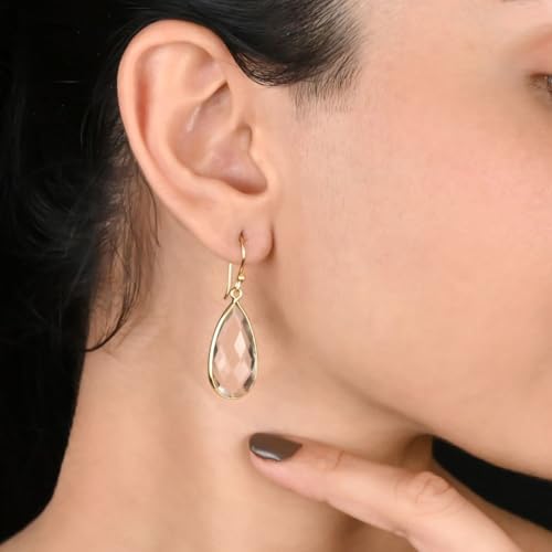 Gempires Labradorite Faceted Long Pear Gemstone Drop Dangle Hook Earrings, Statement Jewelry For Her, 1.5 inch Drop 14K Gold Plated, Gift For Woman4