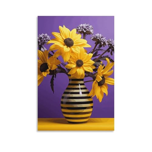 Toile fleurs jaunes et violettes pour décorer votre bureau et chambre