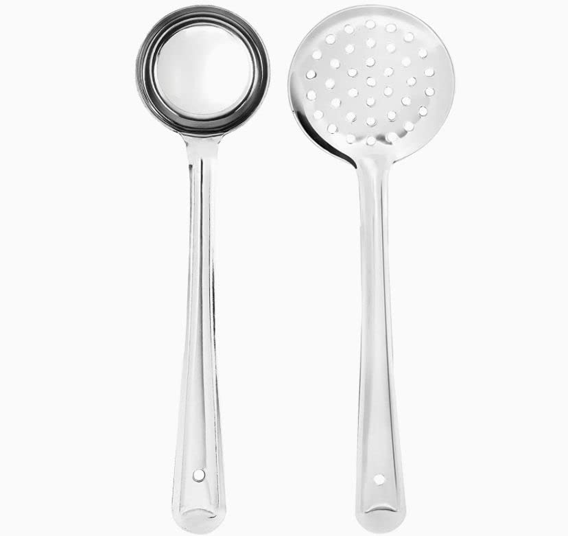Stainless Steel Serving Set of 2 Piece Includes kadachi and Jhara