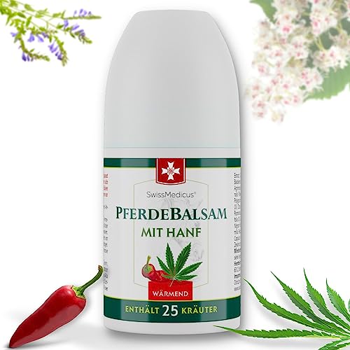 SwissMedicus Pferdebalsam - El bálsamo de caballo con сannabis para alivio el dolor, crema de masaje para músсulos y ligаmentos con 25 extractos de plantas naturales - con сáñamo Calentando, 90 ml