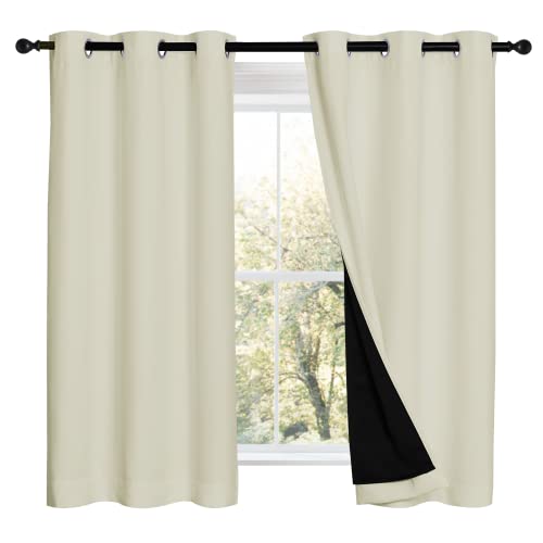 Image of NICETOWN Warm Curtains for Winter, Bedroom Full Blackout Curtain Panels, Great Job for Blocking Light, Complete Blackout Draperies with Black Liner for Night Shift (Beige, Set of 2, 42 by 54-inch)