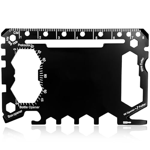 Multitool Tascabile 46 in 1 Carta di Sopravvivenza, Gadget Utili Idee Regalo Uomo, Portafoglio Multiuso in Acciaio Inossidabile con Custodia in Pelle, Kit Sopravvivenza per Campeggio, Bici e Fai da Te