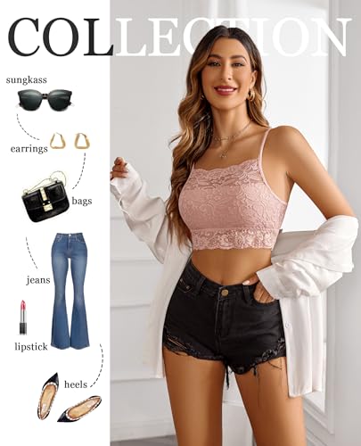 Image of Avidlove Lace Bralette for Women High Neck Camisoles Racerback Double-Layered Crop Top