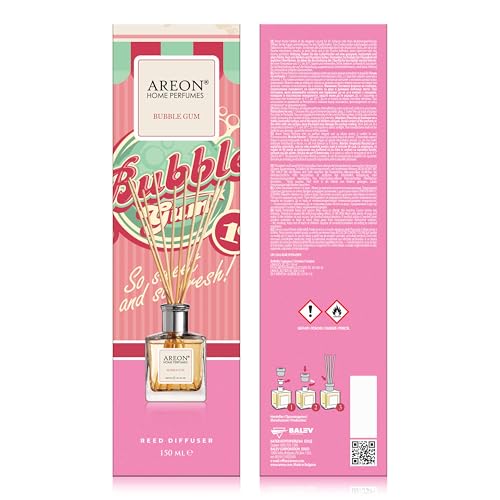 Areon Reed Diffuser/Bubble Gum / 150ml / 1 Pack/Perfume for Home or Office Long Lasting Aroma Reed Stick Kit for Diffuser