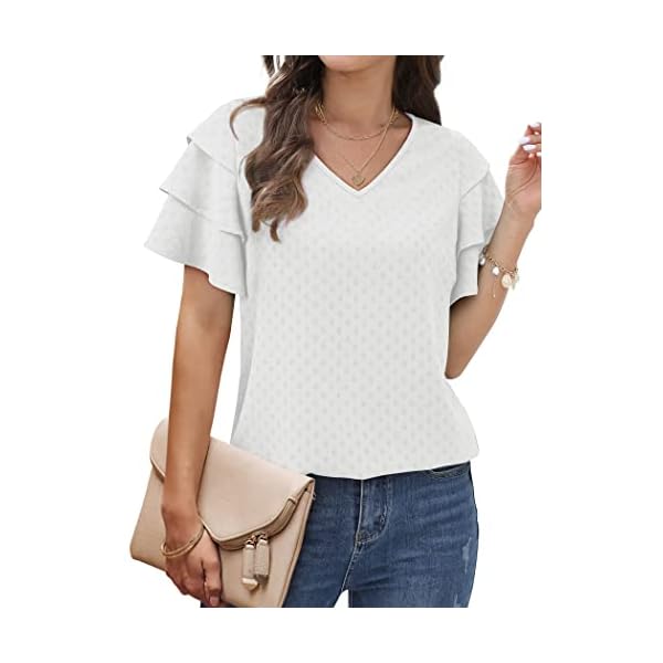 Womens Blouses and Tops Dressy White Ruffle Sleeve Tops for Women Casual L - Image 4