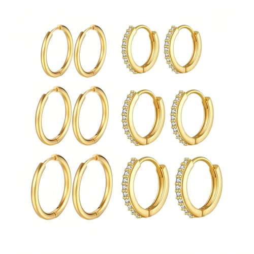 Image of 12pcs Small Gold Hoop Earrings, 18G/20G Gold Earrings for Women