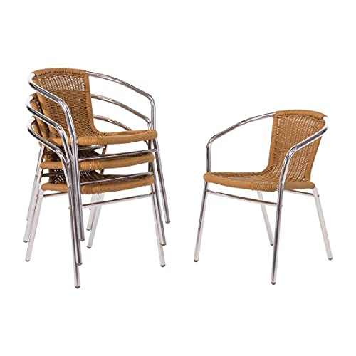 Bolero Lot de 4 chaises en osier avec cadre en aluminium Finition naturelle