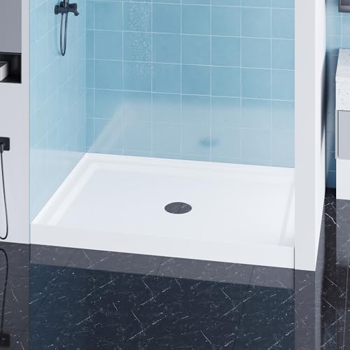 Image of Casaphoria 32 inch x 48 inch Shower Base Pan with 3.5 inch Center Drain Hole,Shower Pan Five-Layer Acrylic + ABS Processing, Non-Slip Shower Enclosure Base for Bathroom, Single Threshold White