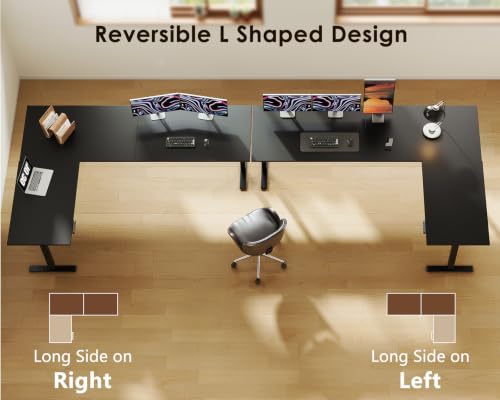 Image of OffiGo 79 Inch Reversible L Shaped Electric Standing Desk, Black