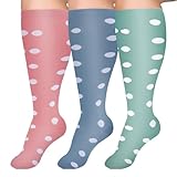 Hotfiary 3 Pairs Plus Size Compression Socks for Women Men Extra Wide Calf Knee-High Best Support Circulatio Nurses Running