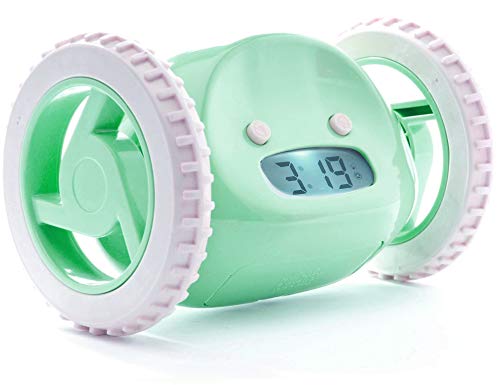 Clocky, The Original Runaway Alarm Clock on Wheels (Loud for Heavy Sleepers, Fun Rolling Moving Clock), Green