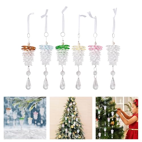 Pendentif pomme de pin acrylique Lot de 6 décorations sapin de Noël - 3