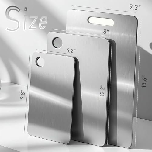 100% Pure Titanium Cutting Board Set of 3, Double-Sided Pure Cut Titanium Cutting Boards for Kitchen Dishwasher Safe, Camping Charcuterie Cutting Board Mat for Fruit, Meat & Outdoor BBQ Party (S+M+L)