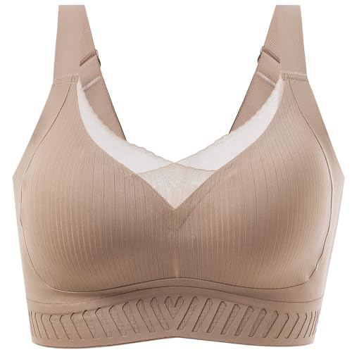 OKKUUKKO Comfort Push-Up Wireless Tank Bra - Seamless FullCoverage, Soft Padded Cups, BreathableFabric -Women's Lingerie (US, Alpha, 3X-Large, Regular, Regular, Khaki)