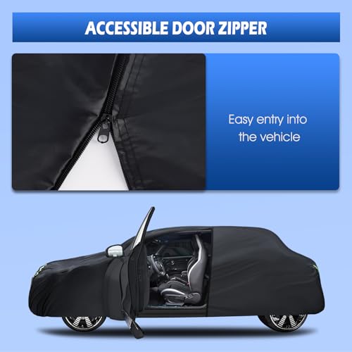 Image of iautaxesoriz 6 Layers Car Cover Waterproof All Weather for Automobiles, Universal Fit for Sedan Length Up to 177 inch Full Exterior Cover Rain Sun Hail Protection with Door Zipper, Black