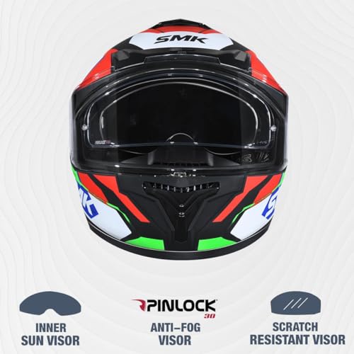 Image of SMK Typhoon RD1 ISI ECE & DOT Certified Full Face Dual Visor Helmet for Men and Women with Pinlock Fitted Clear Visor and Inner Sun Visor ( MATT Black - MA235 - XS )