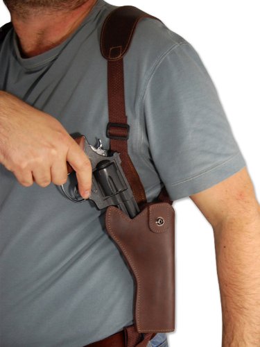 New Barsony Brown Leather Cross Harness Vertical Shoulder Holster For 4" 38 357 44 Revolvers (Ruger Security Six, Right) #TOP2