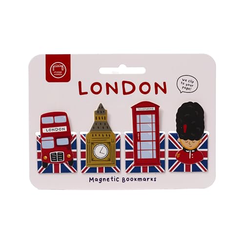 Magnetische Lesezeichen mit englischen Souvenirs – London – Bus, Big Ben, Telefonzelle und königliche Garde – 4 Stück