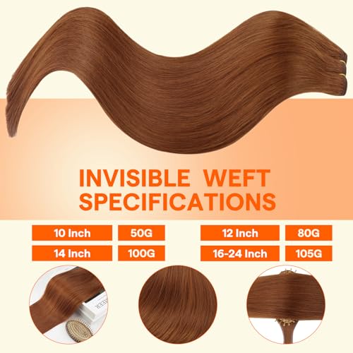 Image of Full Shine Weft Hair Extensions 20 Inch 105G Color 550 Copper Remy Weft