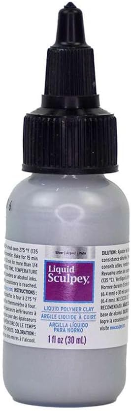 Liquid Sculpey Liquid Polymer Oven-Bake Clay, Silver, 1 oz. Bottle, Great for Jewelry, Holiday, DIY, Mixed Media, Window clings, Home décor and More! Great for Beginners to Artists!