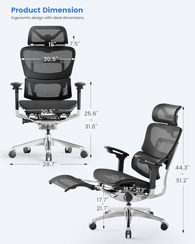 OdinLake Ergonomic Mesh Office Chair Black, High Back Desk Chair 350lbs with WireControl Recline, 5-Level Backrest, 4D Armrests, Adjustable Lumbar Support, Optional Footrest (O1 Ergo Plus 743) - Image 3