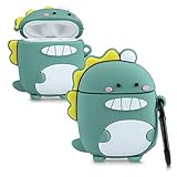 kwmobile Carcasa Compatible con Auriculares Apple Airpods 1 & 2 - Funda Protectora de Silicona - de Dinosaurio Verde