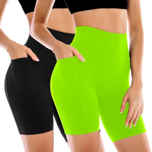 Image of Leafigure 2 Pack Womens Biker Shorts with Pockets 6 inch