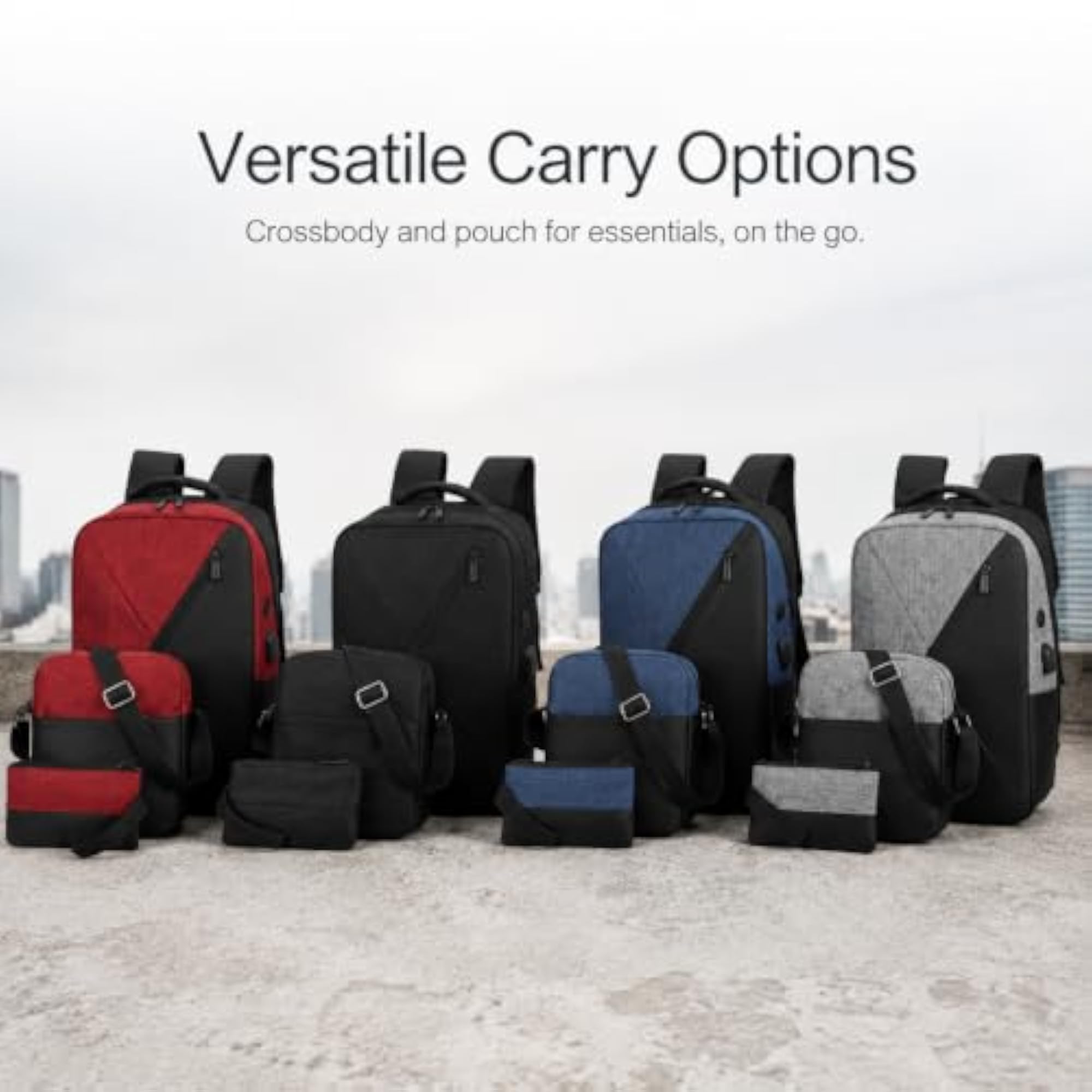 Oxford Fabric Laptop Backpack 3-Piece Set, Black