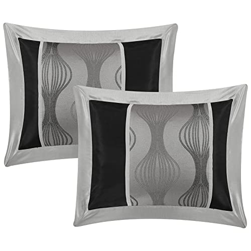 Stratford Park Black And Silver Comforter Set, 7 Pieces Queen Size Striped All Season Bedding Set #TOP3