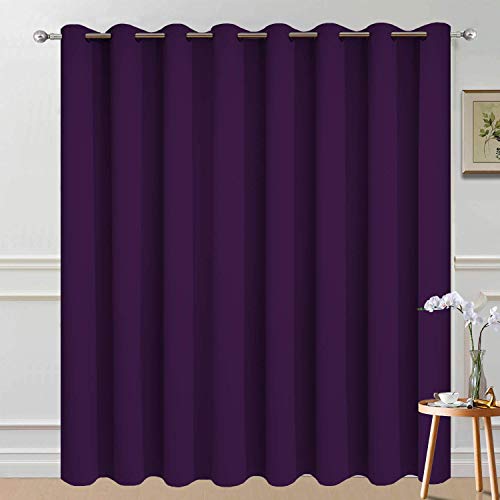 Image of Yakamok Purple 100% Blackout Patio Door Curtain Panels W100 x L96,1 Panel | Noise Reducing Barrier Panel for Sliding Glass Door, 2 Thick Layers Heat Full Light Blocking Patio Door Drapery