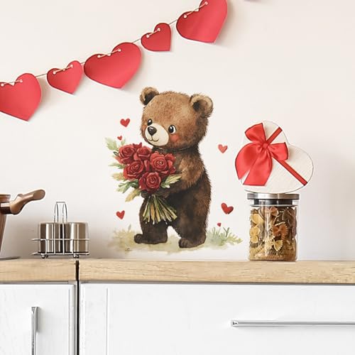 Vinilo decorativo removible Osito con flores y corazones miniatura 5